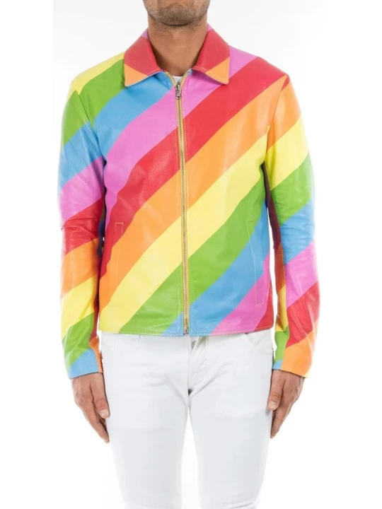 Rainbow Color Patched Leather Jacket Rainbow Color Patched Leather Jacket