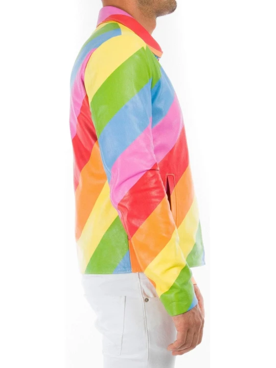 Rainbow Color Patched Leather Jacket Rainbow Color Patched Leather Jacket