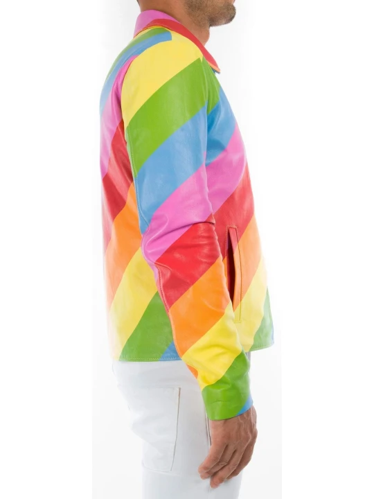 Rainbow Color Patched Leather Jacket Rainbow Color Patched Leather Jacket