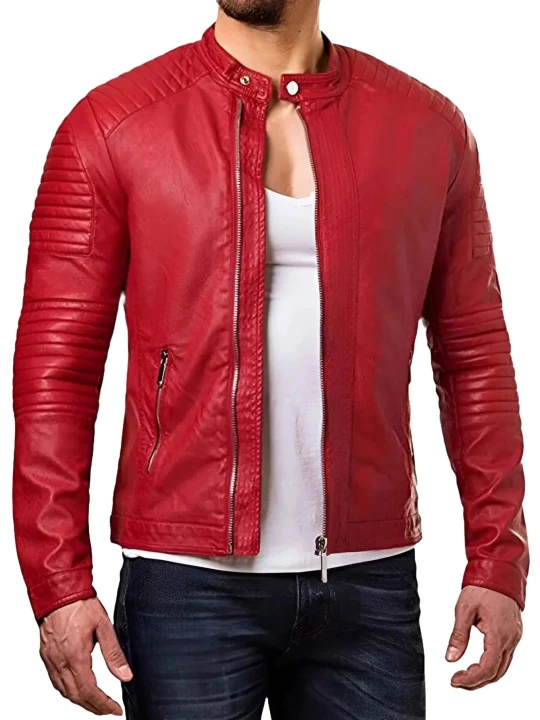 Red Quilted Leather Jacket