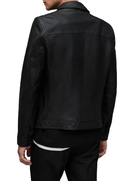 Shirt Collar Black Leather Jacket