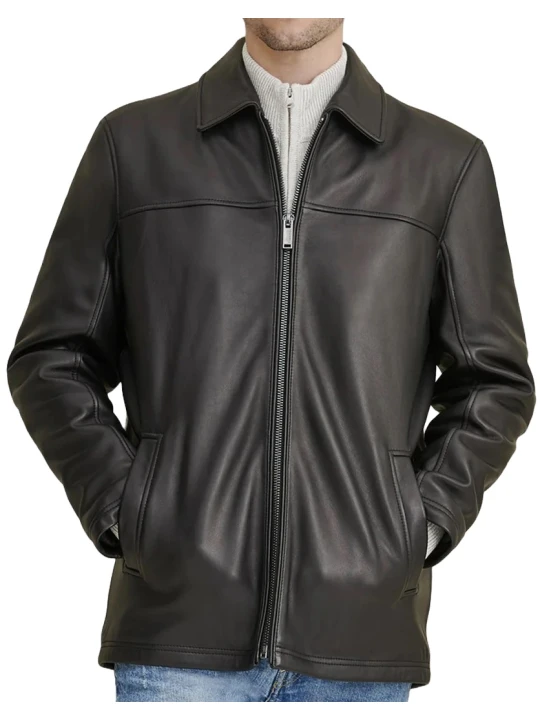 Shirt Style Collar Black Leather Jacket Shirt Style Collar Black Leather Jacket