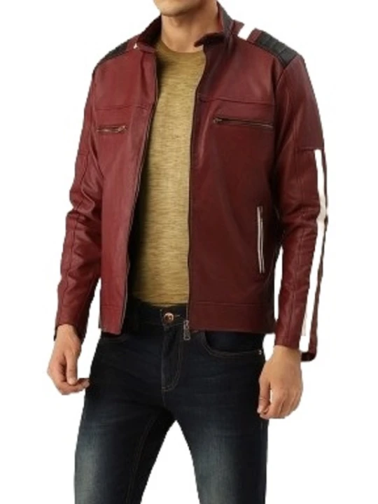 Striped Maroon Leather Jacket