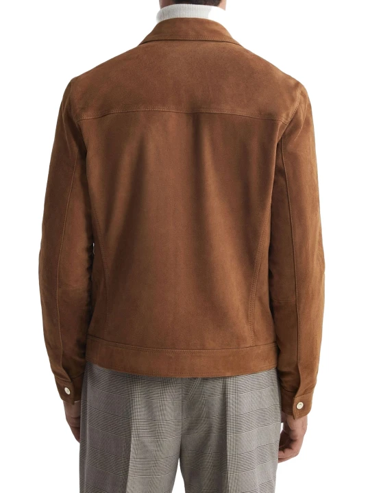 Tan Suede Leather Jacket With Flap Pockets