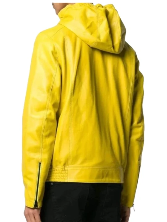 Yellow Leather Hooded Jacket