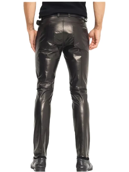 Men Bold Fashion Wear Real Lambskin Black Leather Jeans