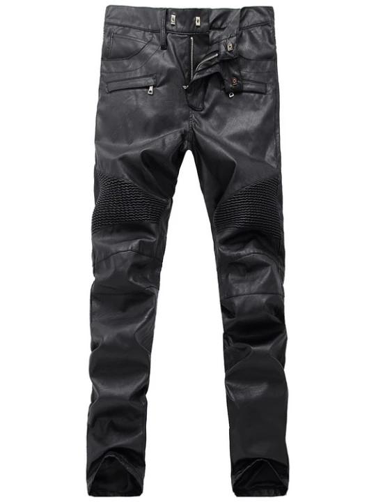 Men Smart Fashion Real Lambskin Black Leather Jeans