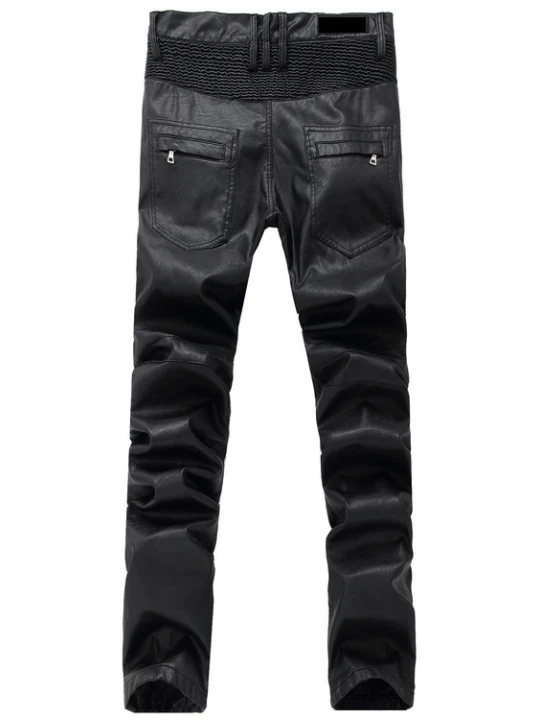 Men Smart Fashion Real Lambskin Black Leather Jeans