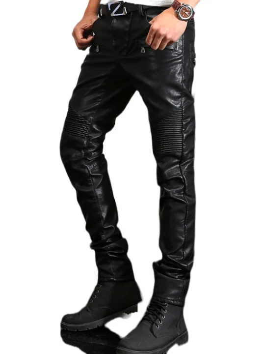 Men Smart Fashion Real Lambskin Black Leather Jeans