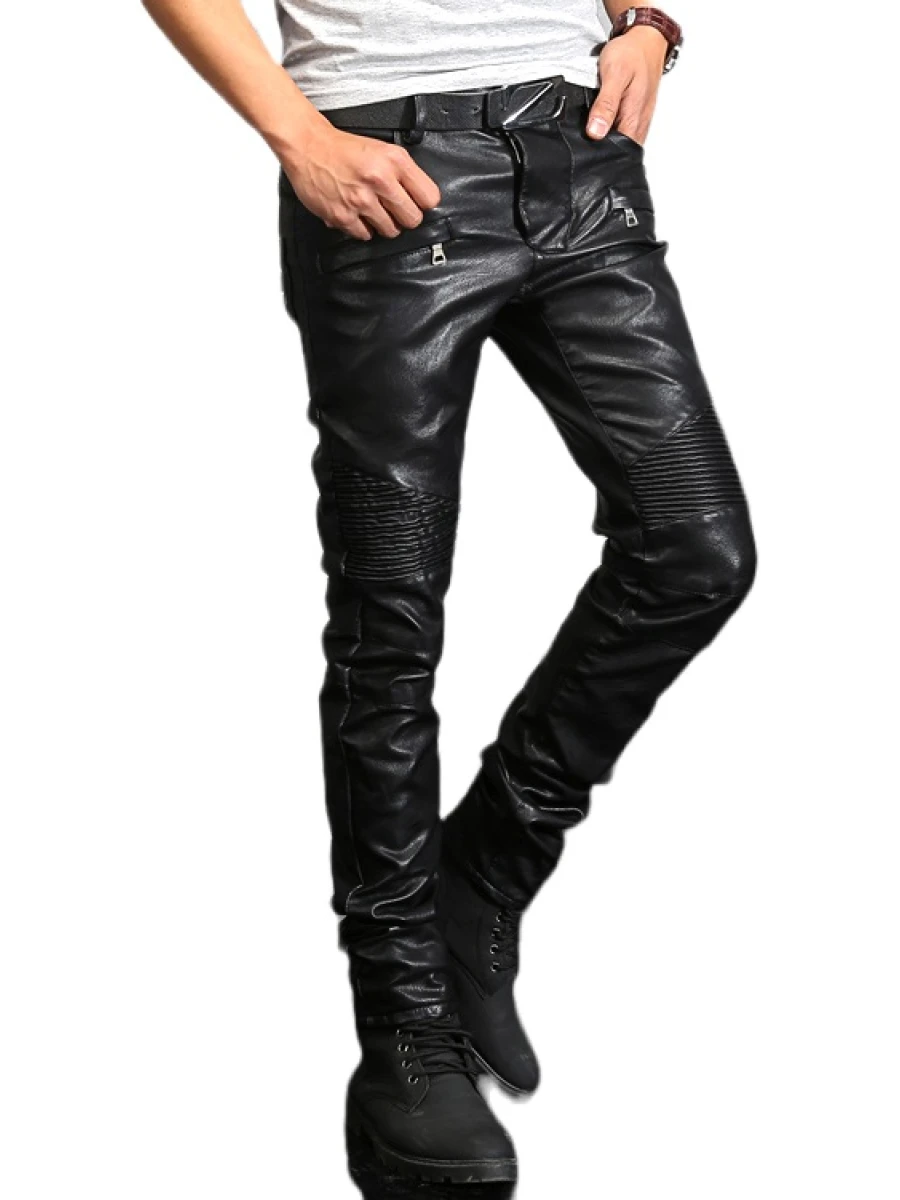 Men Smart Fashion Real Lambskin Black Leather Jeans