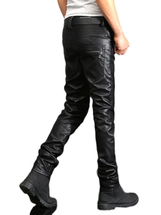 Men Smart Fashion Real Lambskin Black Leather Jeans