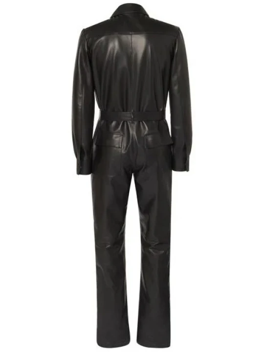 Men High Fashion Wear Real Lambskin Black Leather Jumpsuit
