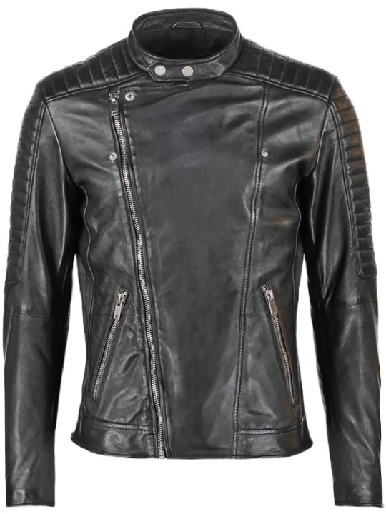 Black Asymmetrical Biker Leather Jacket
