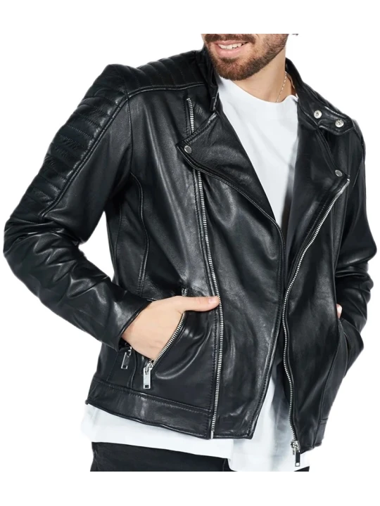 Black Asymmetrical Biker Leather Jacket