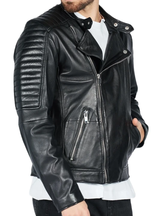 Black Asymmetrical Biker Leather Jacket