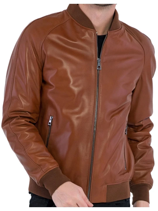 Brown Bomber Leather Jacket 