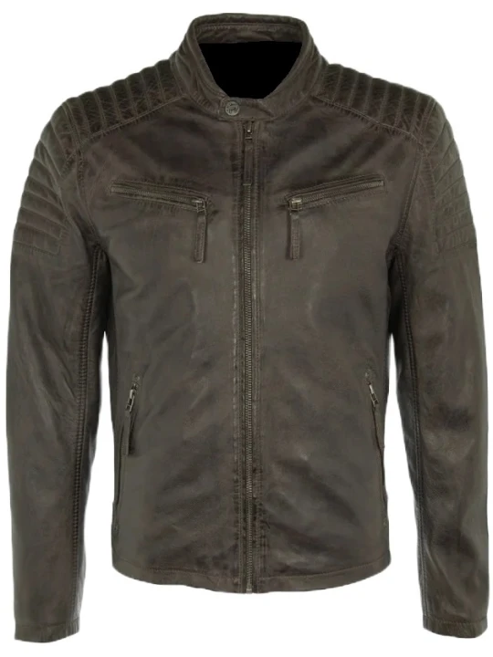 Brown Leather Moto Jacket Gents
