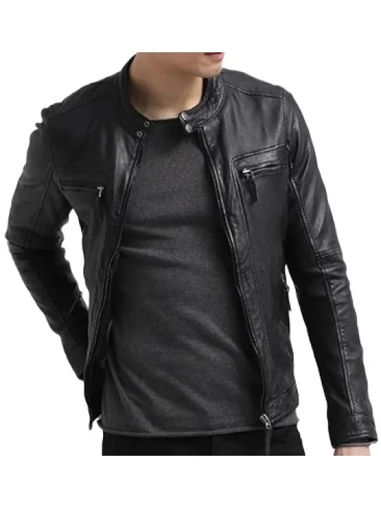 Full Sleeve Black Leather Biker Jacket