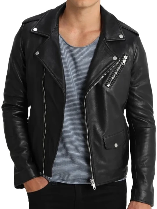 Men Black Leather Motorcycle Jacket