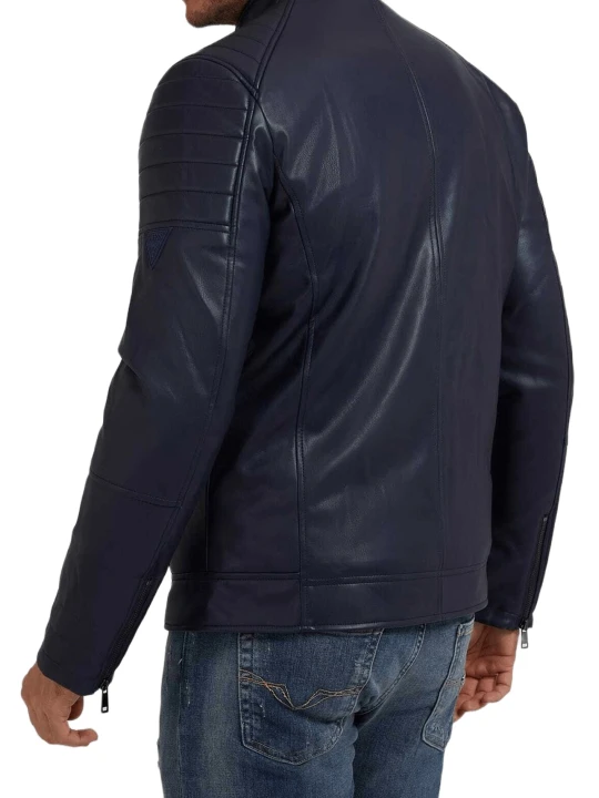 Men Classic Real Lambskin Blue Leather Motorcycle Jacket