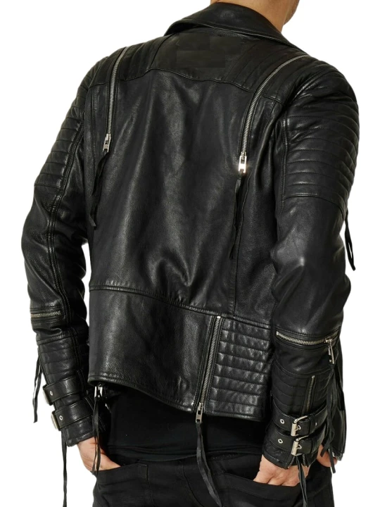 Men High Fashion Real Lambskin Black Leather Motorcycle Jacket
