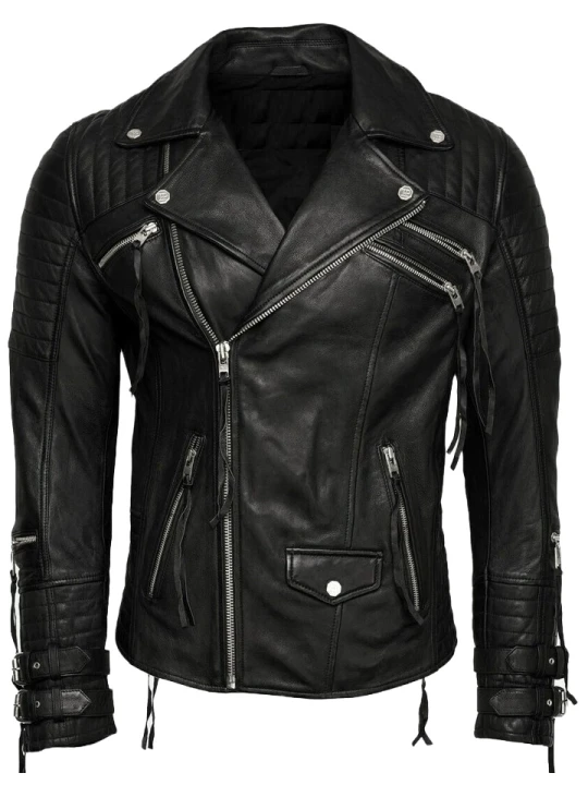 Men High Fashion Real Lambskin Black Leather Motorcycle Jacket