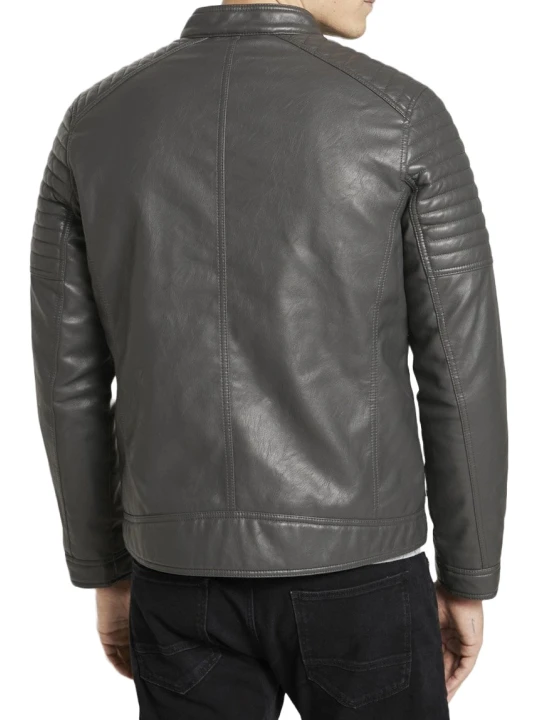 Men Quilted Shoulder Real Lambskin Grey Leather Motorcycle Jacket Men Quilted Shoulder Real Lambskin Grey Leather Motorcycle Jacket