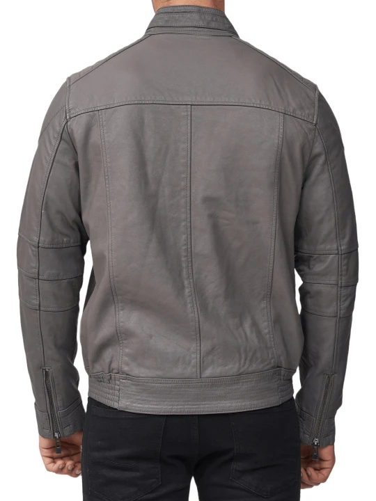 Men Smart Look Real Lambskin Grey Leather Biker Jacket Men Smart Look Real Lambskin Grey Leather Biker Jacket
