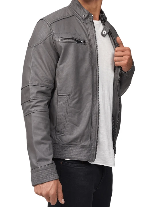 Men Smart Look Real Lambskin Grey Leather Biker Jacket Men Smart Look Real Lambskin Grey Leather Biker Jacket