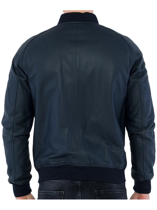 Navy Blue Bomber Leather Jacket Men Navy Blue Bomber Leather Jacket Men