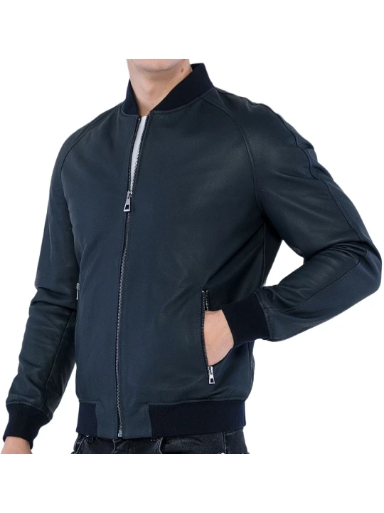 Navy Blue Bomber Leather Jacket Men Navy Blue Bomber Leather Jacket Men