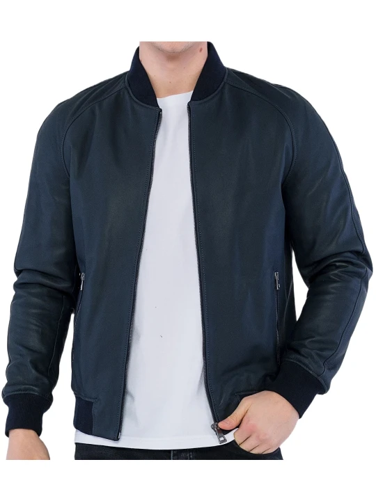 Navy Blue Bomber Leather Jacket Men Navy Blue Bomber Leather Jacket Men