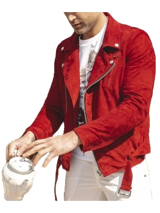 Red Motorcycle Suede Leather Jacket Red Motorcycle Suede Leather Jacket