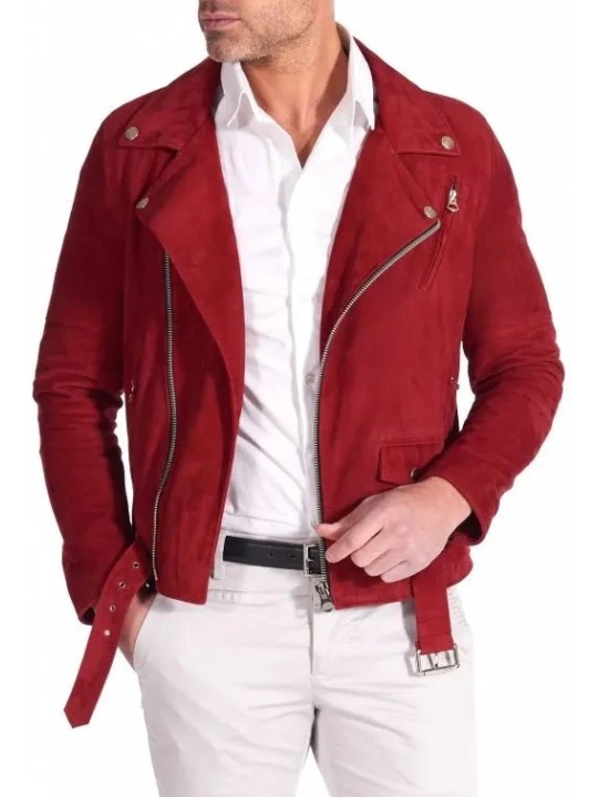 Red Motorcycle Suede Leather Jacket Red Motorcycle Suede Leather Jacket