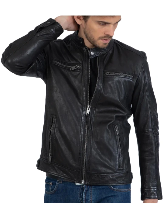 Slim Fit Black Leather Moto Biker Jacket