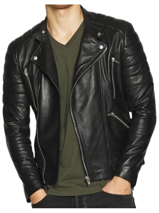 Tailored Black Motorcycle Biker Leather Jacket