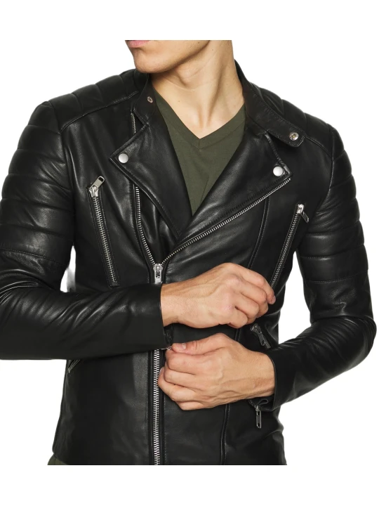 Tailored Black Motorcycle Biker Leather Jacket