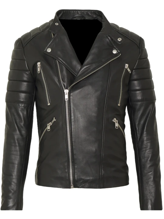 Tailored Black Motorcycle Biker Leather Jacket