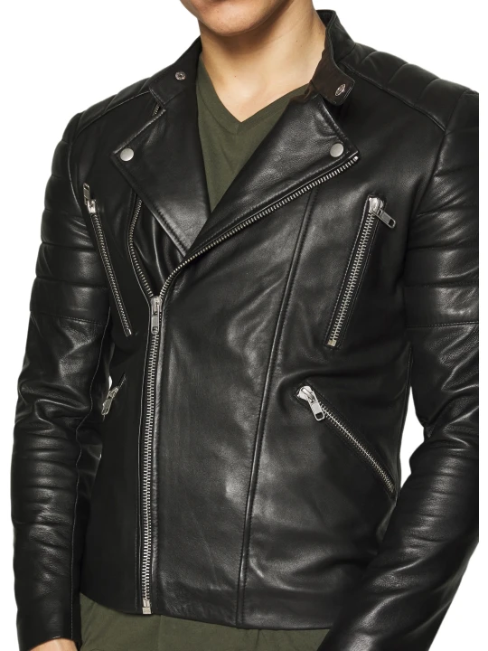 Tailored Black Motorcycle Biker Leather Jacket