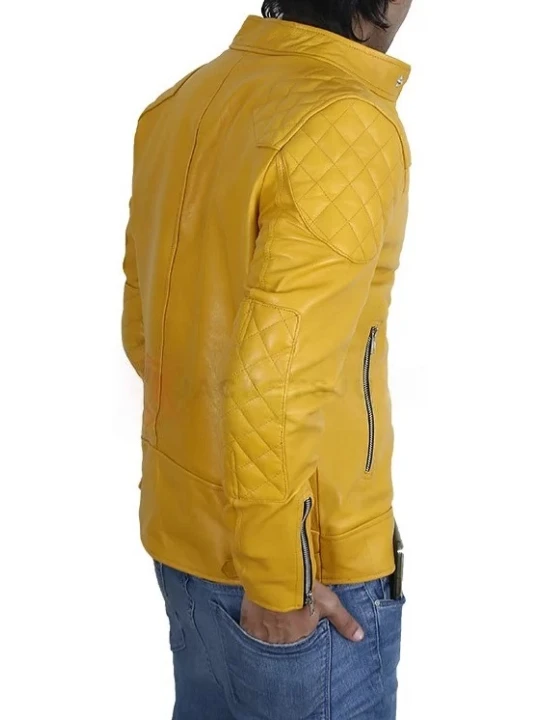 Yellow Cafe Racer Leather Biker Jacket