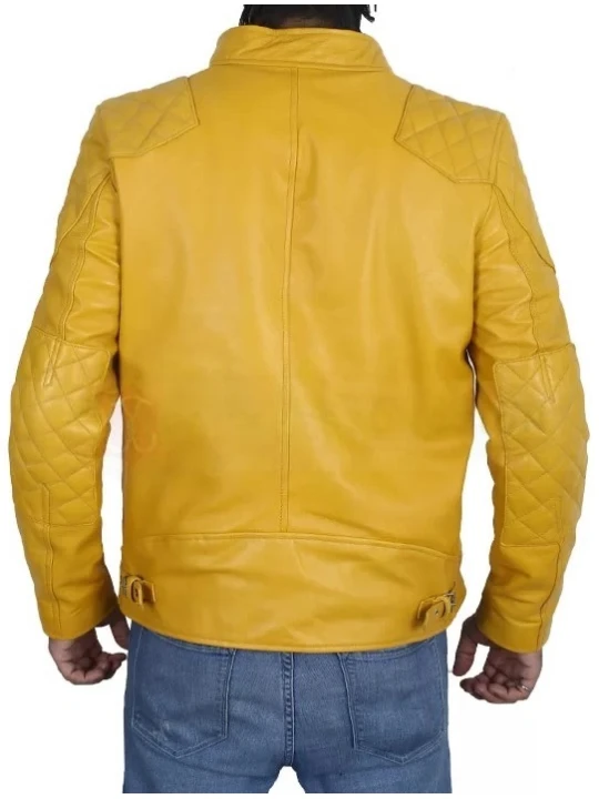 Yellow Cafe Racer Leather Biker Jacket