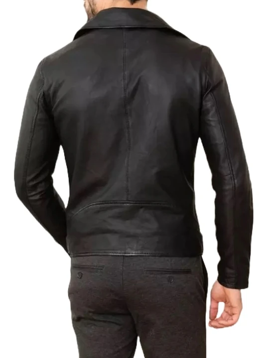 Zipper Cuff Black Leather Moto Jacket