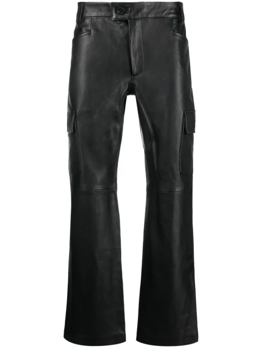 2 Side Pockets Black Leather Pants
