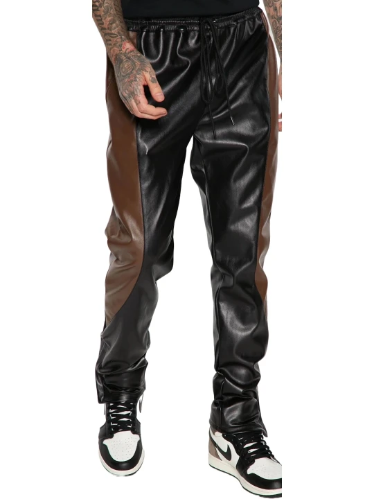 Black & Brown Track Leather Pants