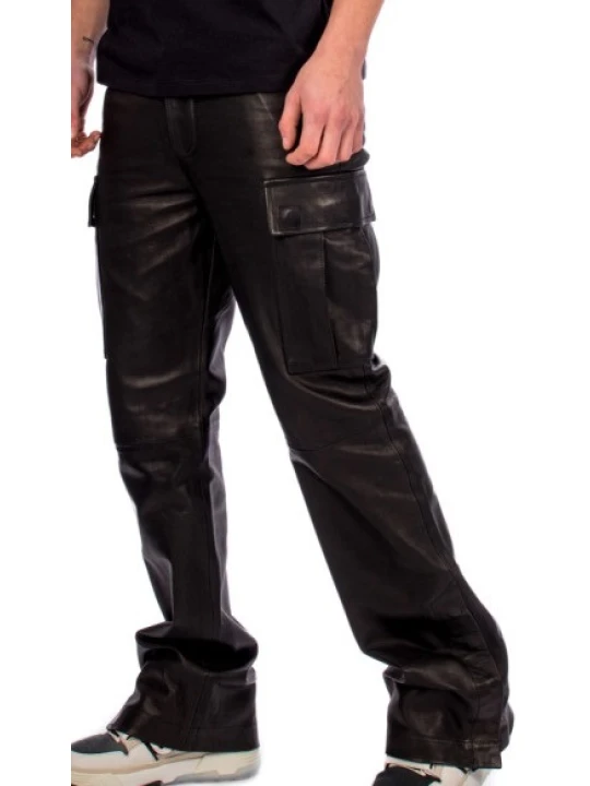 Black Leather Cargo Pant