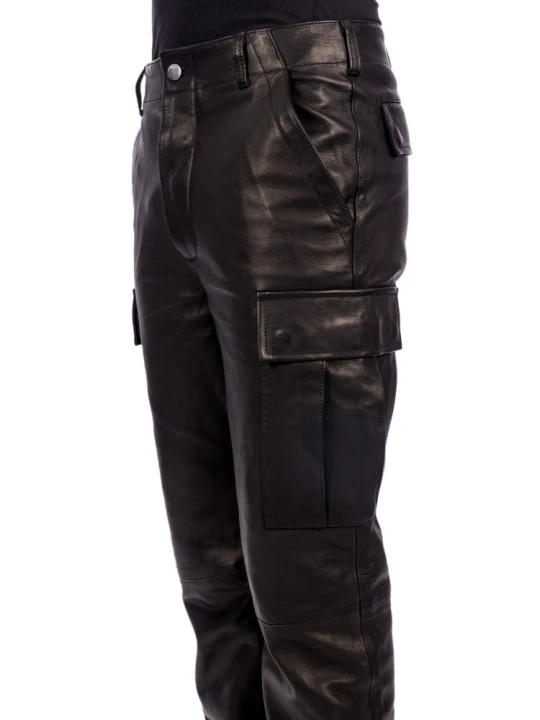 Black Leather Cargo Pant