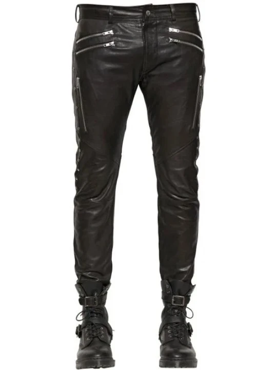 Black Leather Pant With Side Zip