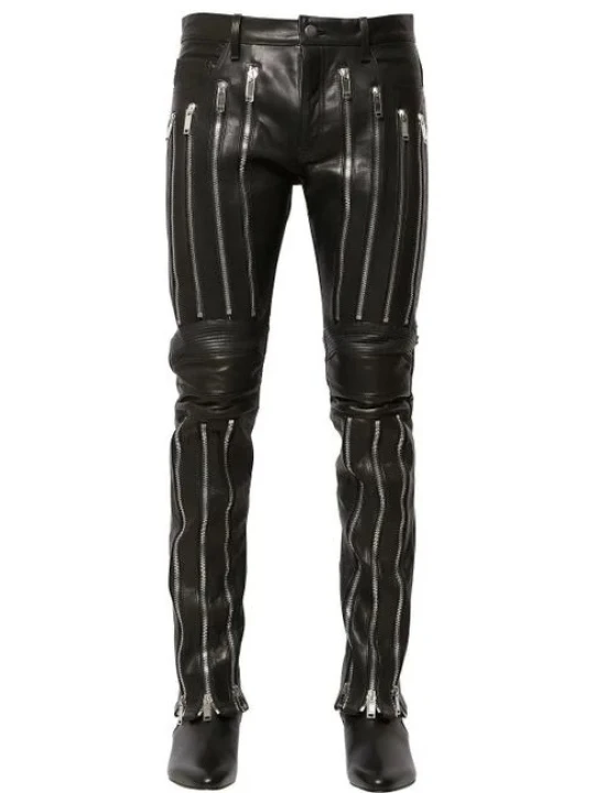 Black Leather Pants With Multi Zip