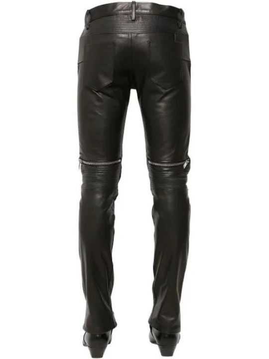Black Leather Pants With Multi Zip