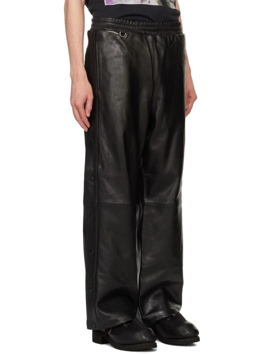 Black Leather Pants With Press Stud Closure At Outseams